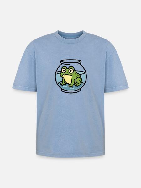 Frog in a Bowl - Oversized Unisex Premium Acid-Washed T-Shirt - acid washed blue