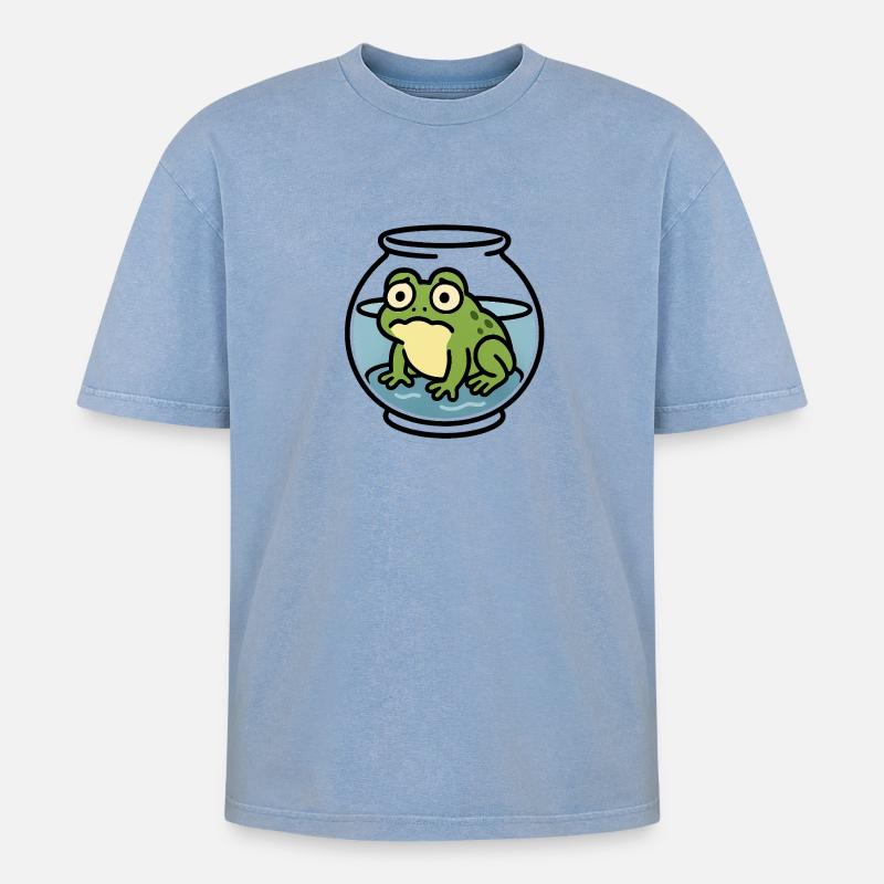 Frosch in der Schüssel - Oversized Unisex Premium Acid-Washed T-Shirt - Blau Acid Wash
