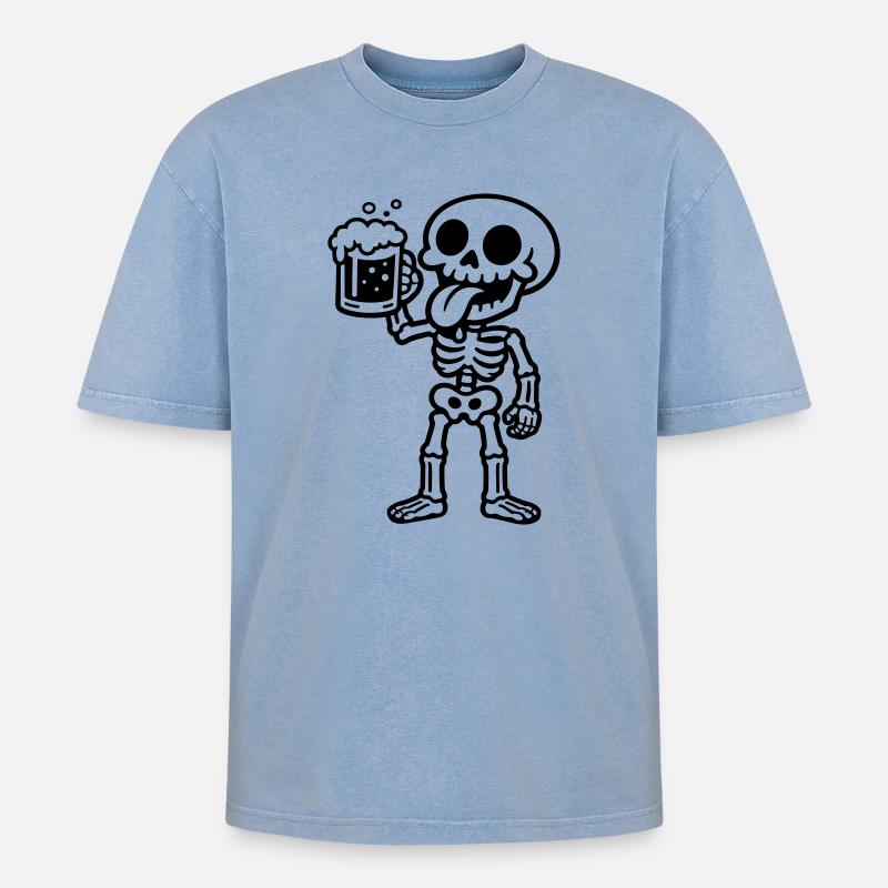 Skeleton Beer Comic - T-shirt Premium unisexe oversize acid-washed - bleu délavé acide