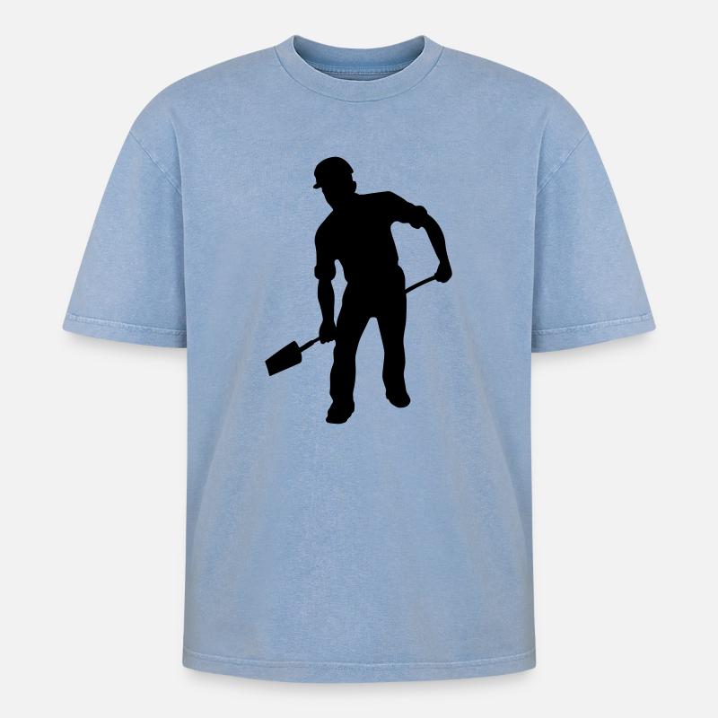 Bodenarbeiter mit der Schaufel – harte Arbeit - Oversized Unisex Premium Acid-Washed T-Shirt - Blau Acid Wash
