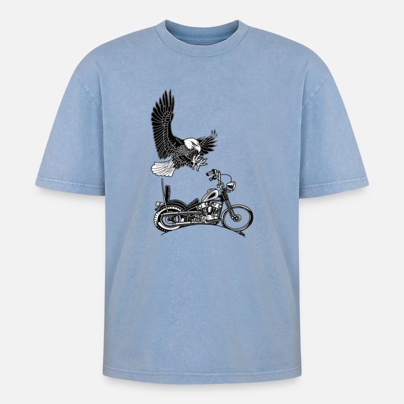 0906 Eagle Chopper Knöchelkopf - Oversized Unisex Premium Acid-Washed T-Shirt - Blau Acid Wash