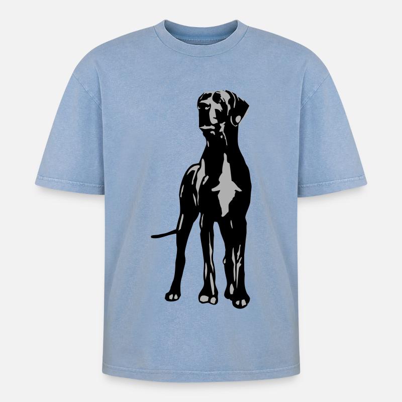 Dogge Dino 2 farb - Oversized Unisex Premium Acid-Washed T-Shirt - Blau Acid Wash