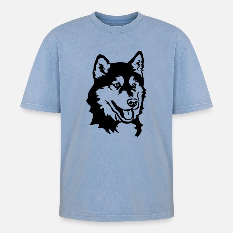 Alaskan Malamute Kopf - Oversized Unisex Premium Acid-Washed T-Shirt - Blau Acid Wash