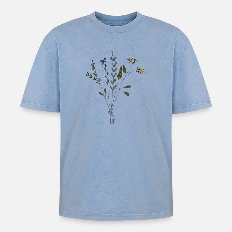 blumenwiese strauss gewebe - Oversized Unisex Premium Acid-Washed T-Shirt - Blau Acid Wash