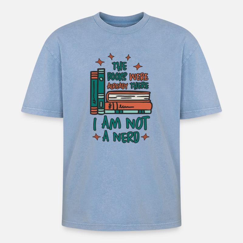 Bücher Wurm - Oversized Unisex Premium Acid-Washed T-Shirt - Blau Acid Wash