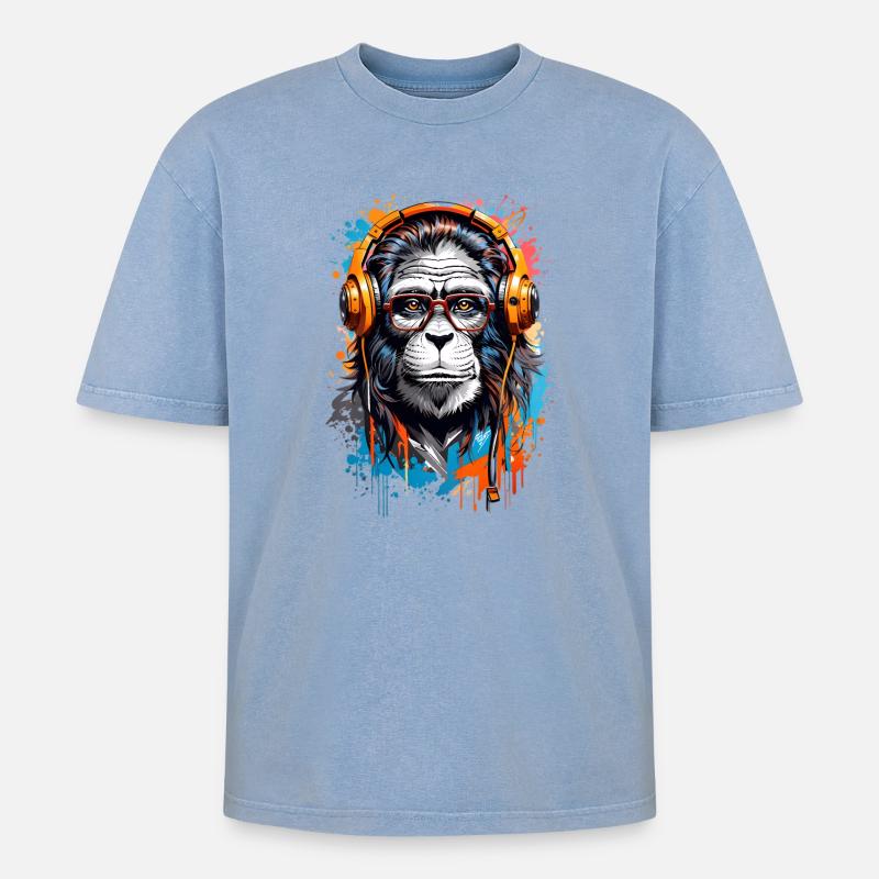 Coole Affe - Oversized Unisex Premium Acid-Washed T-Shirt - Blau Acid Wash