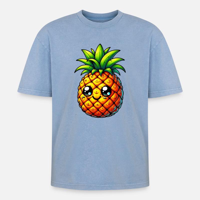 Ananas - Oversized Unisex Premium Acid-Washed T-Shirt - Blau Acid Wash