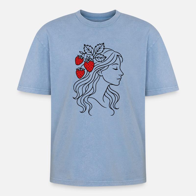 Frau mit Erdbeeren Erdbeermädchen - Oversized Unisex Premium Acid-Washed T-Shirt - Blau Acid Wash