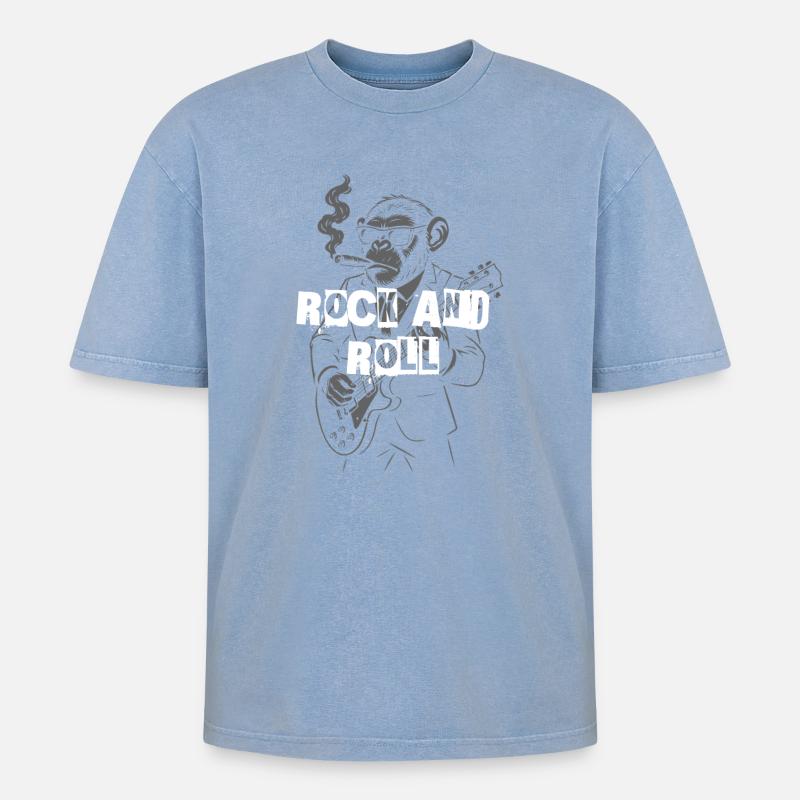 Guitariste Rock and Roll Monkey - T-shirt Premium unisexe oversize acid-washed - bleu délavé acide