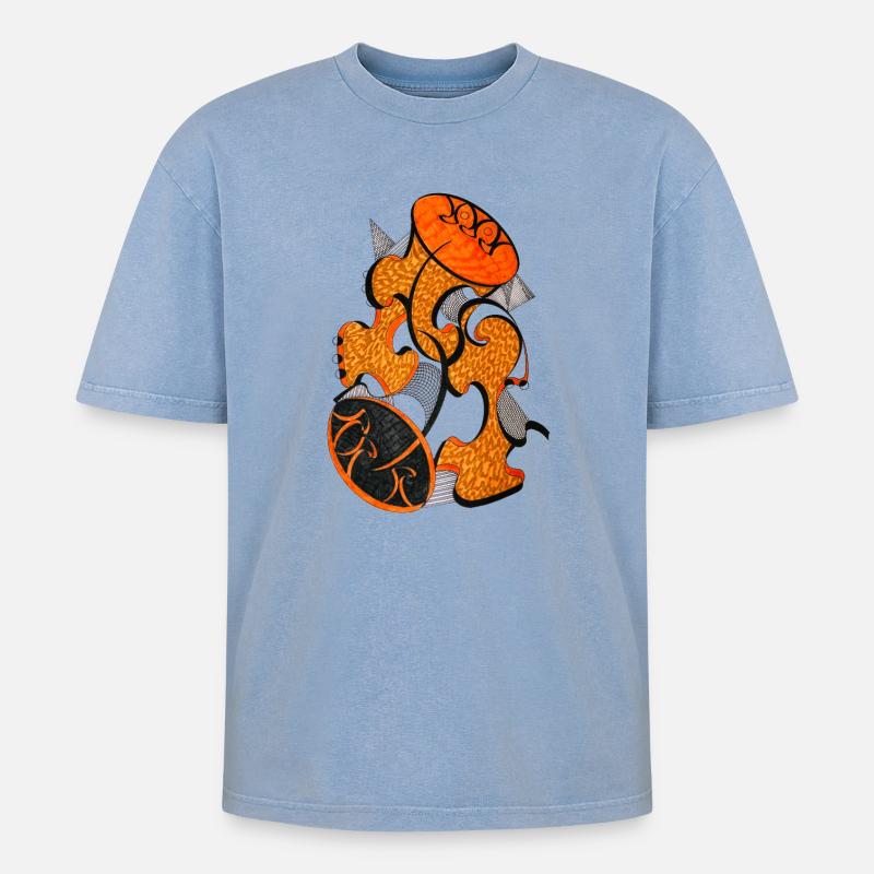 Orangene Abstrakte Formkunst - Oversized Unisex Premium Acid-Washed T-Shirt - Blau Acid Wash