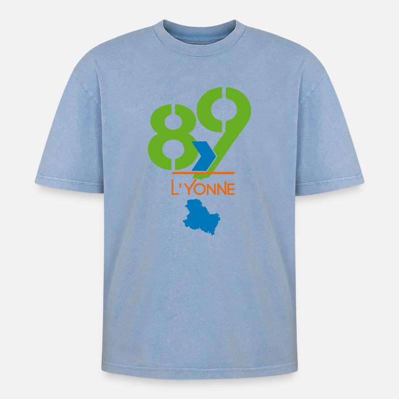 Logo 89 L'Yonne - Oversized Unisex Premium Acid-Washed T-Shirt - Blau Acid Wash