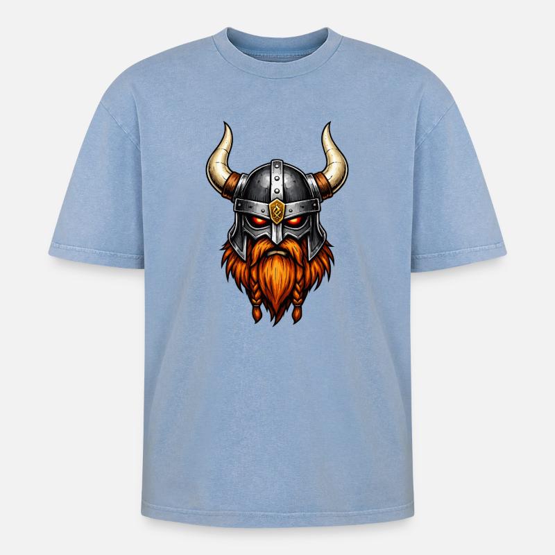 Wikinger Krieger Helm - Oversized Unisex Premium Acid-Washed T-Shirt - Blau Acid Wash