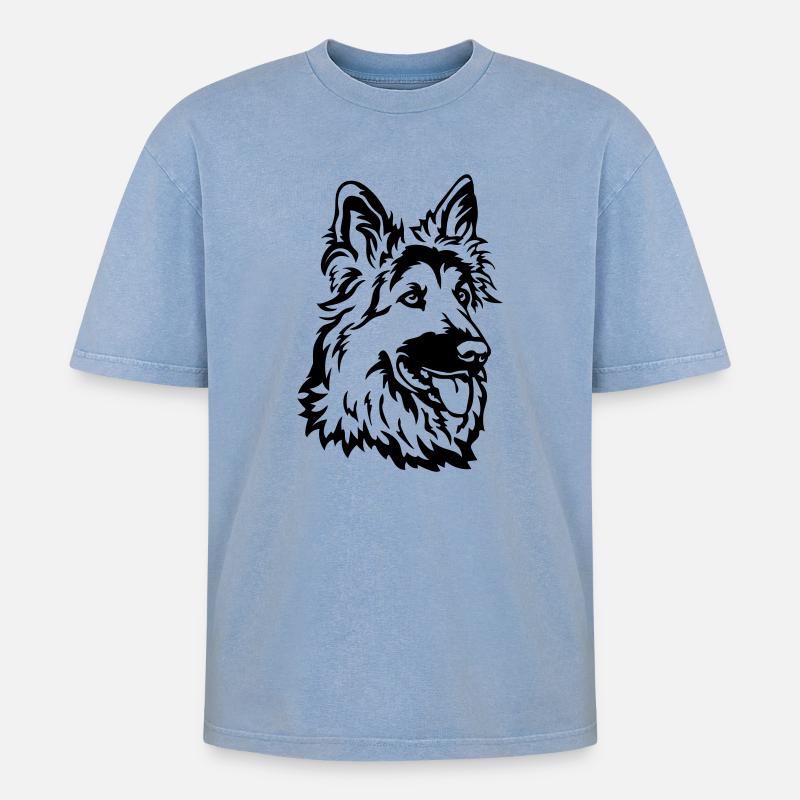 Deutscher Schäferhund Kopf - Oversized Unisex Premium Acid-Washed T-Shirt - Blau Acid Wash
