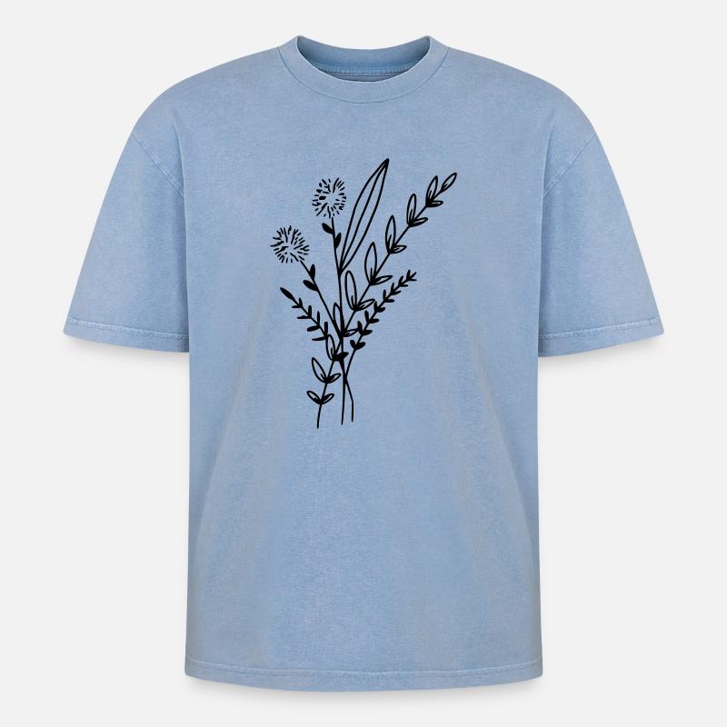 Blumenstrauss - Oversized Unisex Premium Acid-Washed T-Shirt - Blau Acid Wash
