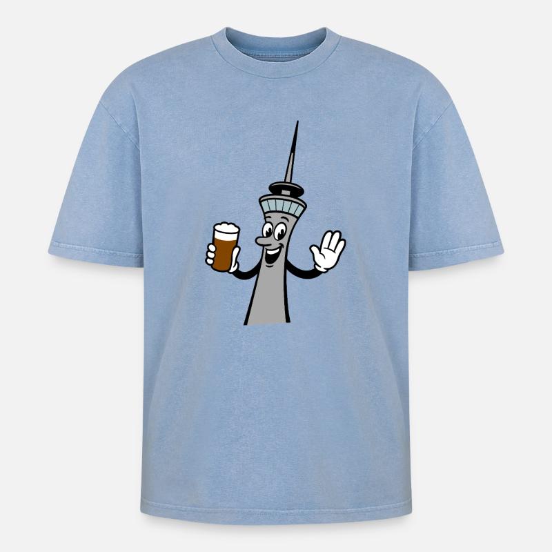 Fernseturm Dusseldorf - Oversized Unisex Premium Acid-Washed T-Shirt - Blau Acid Wash