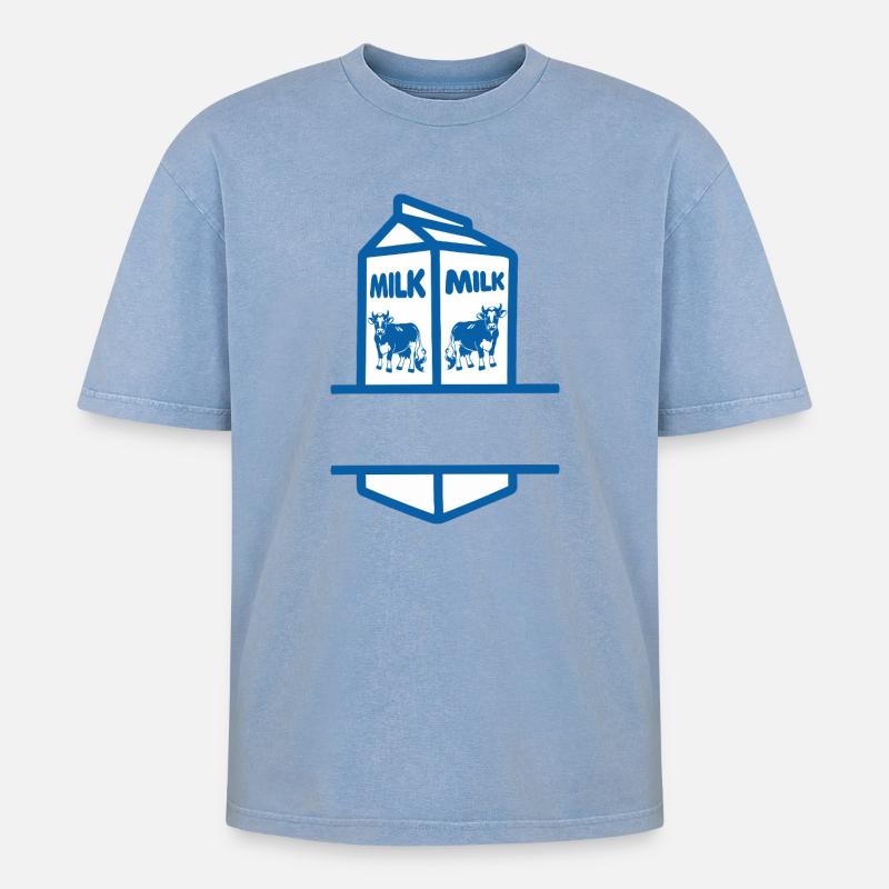 Blauer Milchkarton mit Kuh-eigenem Text - Oversized Unisex Premium Acid-Washed T-Shirt - Blau Acid Wash