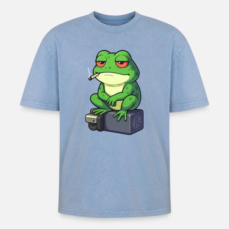Frosch Entspann dich mit einer Zigarette - Oversized Unisex Premium Acid-Washed T-Shirt - Blau Acid Wash