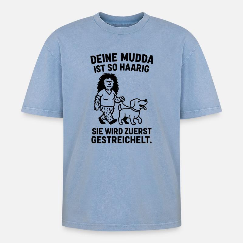 deine mutter haarig witz - Oversized Unisex Premium Acid-Washed T-Shirt - Blau Acid Wash
