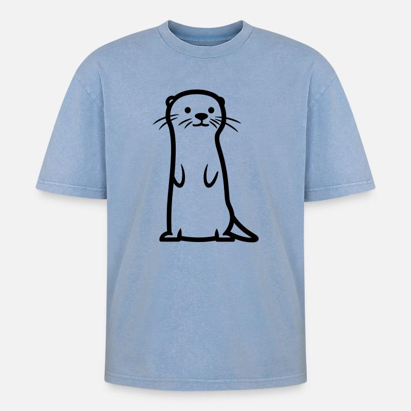 Otter - Oversized Unisex Premium Acid-Washed T-Shirt - Blau Acid Wash