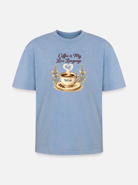 coffe_ist_my_live_language - Oversized Unisex Premium Acid-Washed T-Shirt - acid washed blue