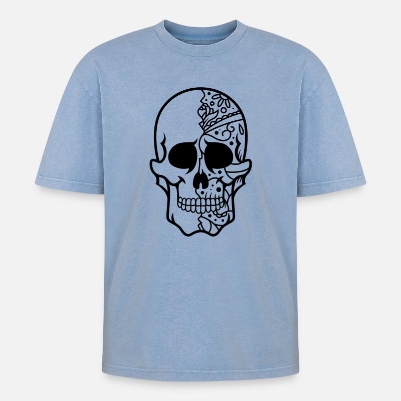 Schädel - Oversized Unisex Premium Acid-Washed T-Shirt - Blau Acid Wash