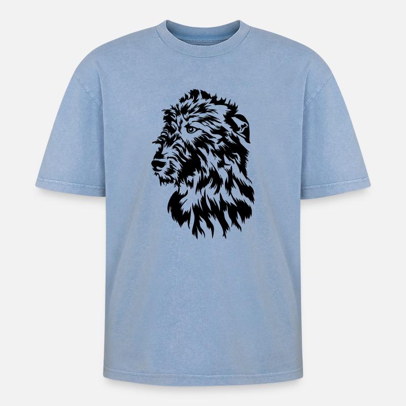 Irish Wolfhound Kopf - Oversized Unisex Premium Acid-Washed T-Shirt - Blau Acid Wash