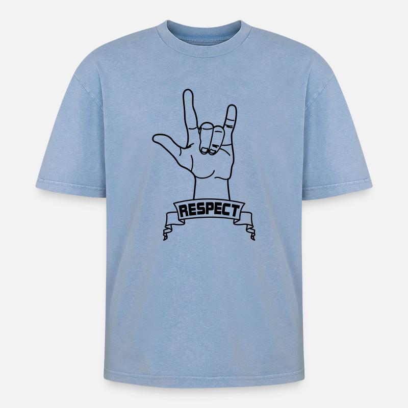 Handgeste Respekt mit Text RESPEKT - Oversized Unisex Premium Acid-Washed T-Shirt - Blau Acid Wash