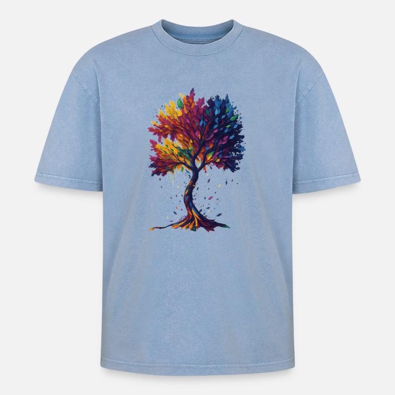 Baum des Lebens - Oversized Unisex Premium Acid-Washed T-Shirt - Blau Acid Wash