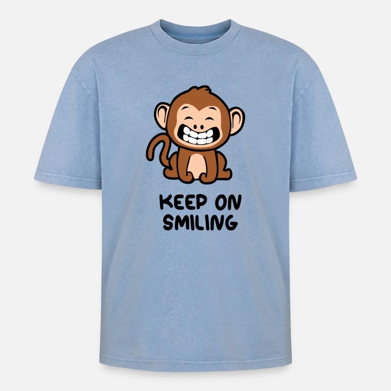 Lächeln Sie weiter, Affe - Oversized Unisex Premium Acid-Washed T-Shirt - Blau Acid Wash