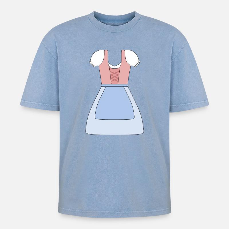 Traditionelles bayerisches Dirndl Design - Oversized Unisex Premium Acid-Washed T-Shirt - Blau Acid Wash
