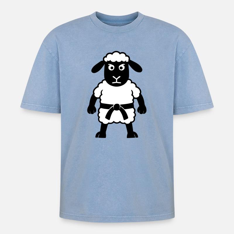 Karate Schaf - Oversized Unisex Premium Acid-Washed T-Shirt - Blau Acid Wash