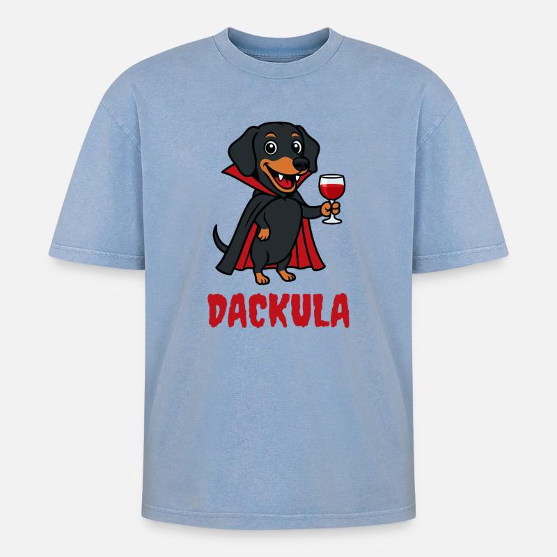 DACKULA - Oversized Unisex Premium Acid-Washed T-Shirt - Blau Acid Wash