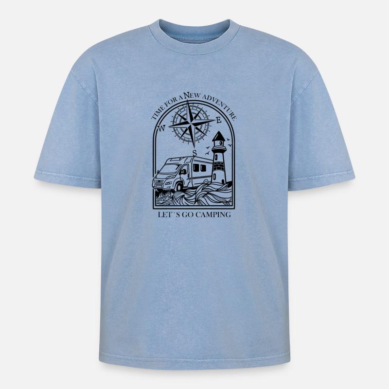 Wohnmobil Design - Oversized Unisex Premium Acid-Washed T-Shirt - Blau Acid Wash