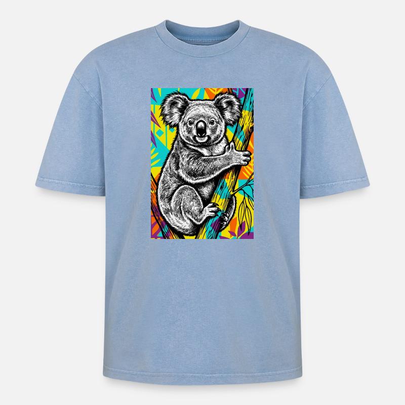 Koala - Oversized Unisex Premium Acid-Washed T-Shirt - Blau Acid Wash