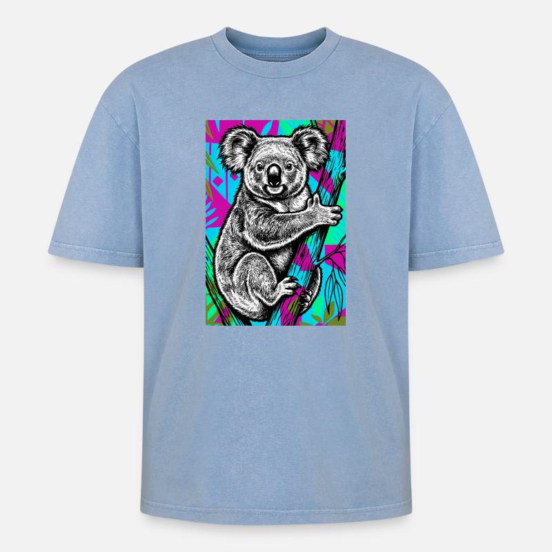 Koala - Oversized Unisex Premium Acid-Washed T-Shirt - Blau Acid Wash
