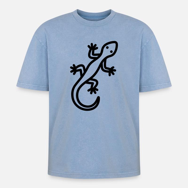Eidechse - Oversized Unisex Premium Acid-Washed T-Shirt - Blau Acid Wash
