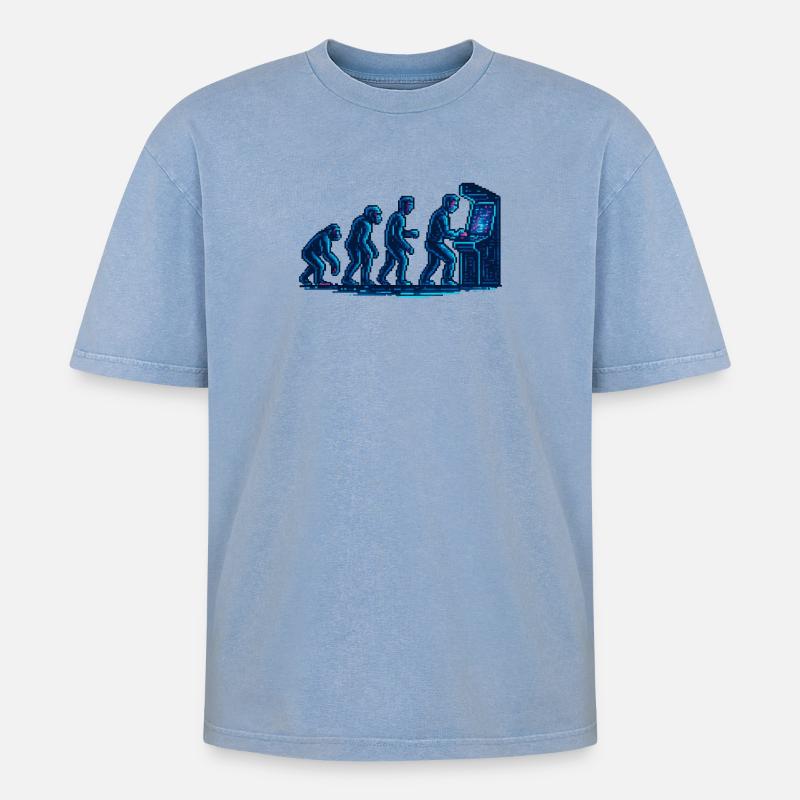Evolution towards retro arcade - Oversized Unisex Premium Acid-Washed T-Shirt - acid washed blue