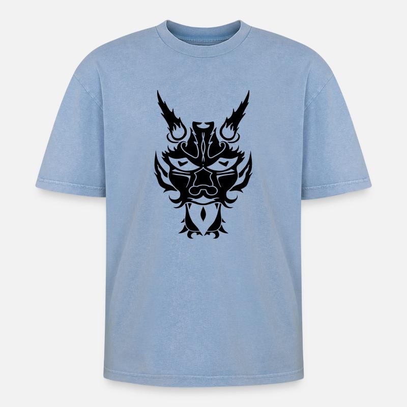 Der Dämon - Oversized Unisex Premium Acid-Washed T-Shirt - Blau Acid Wash