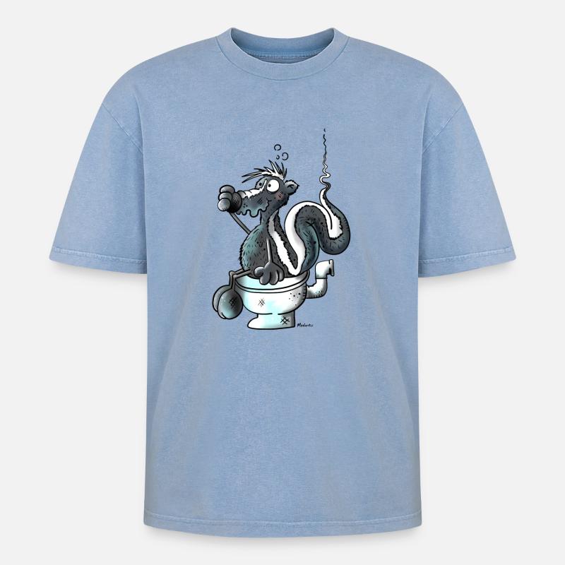 Duftendes Stinktier - Oversized Unisex Premium Acid-Washed T-Shirt - Blau Acid Wash