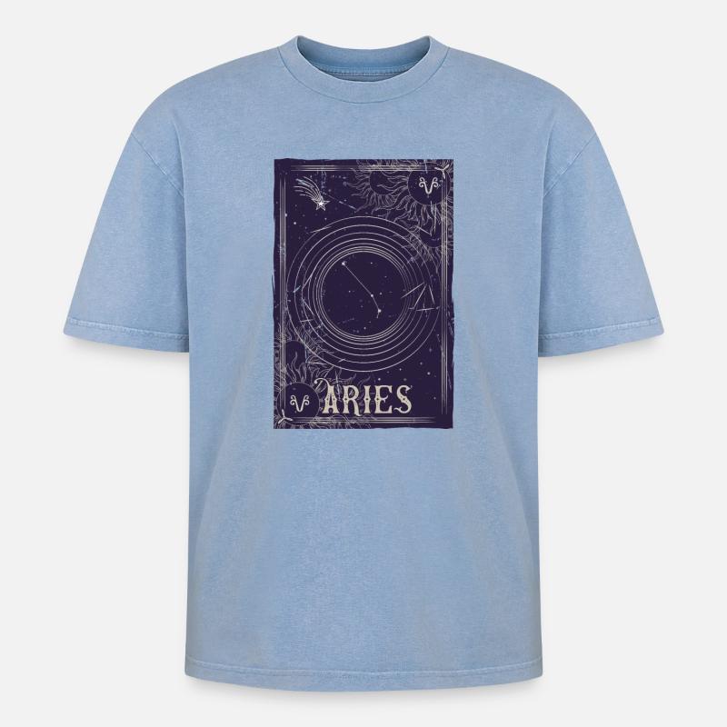Widder Sternbild Himmlischer Ring - Oversized Unisex Premium Acid-Washed T-Shirt - Blau Acid Wash