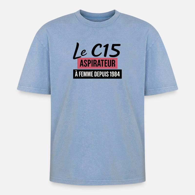 C15 - Oversized Unisex Premium Acid-Washed T-Shirt - Blau Acid Wash