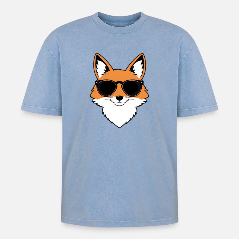 Fuchs mit Sonnenbrille - Oversized Unisex Premium Acid-Washed T-Shirt - Blau Acid Wash
