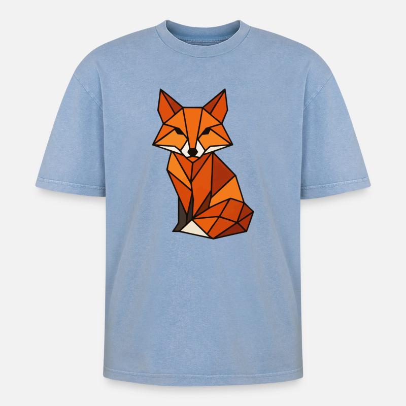 Geometric Fox Triangles - Oversized Unisex Premium Acid-Washed T-Shirt - acid washed blue