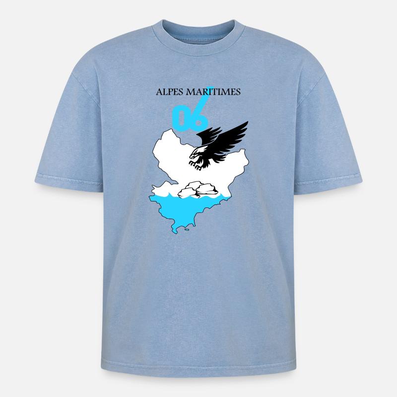 Alpes Maritimes - Oversized Unisex Premium Acid-Washed T-Shirt - Blau Acid Wash