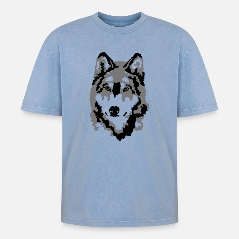 Wolf - Oversized Unisex Premium Acid-Washed T-Shirt - Blau Acid Wash