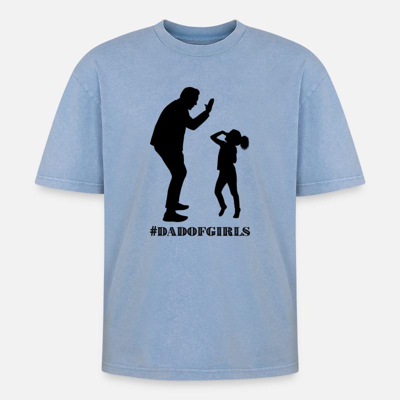Vater von Mädchen - Oversized Unisex Premium Acid-Washed T-Shirt - Blau Acid Wash