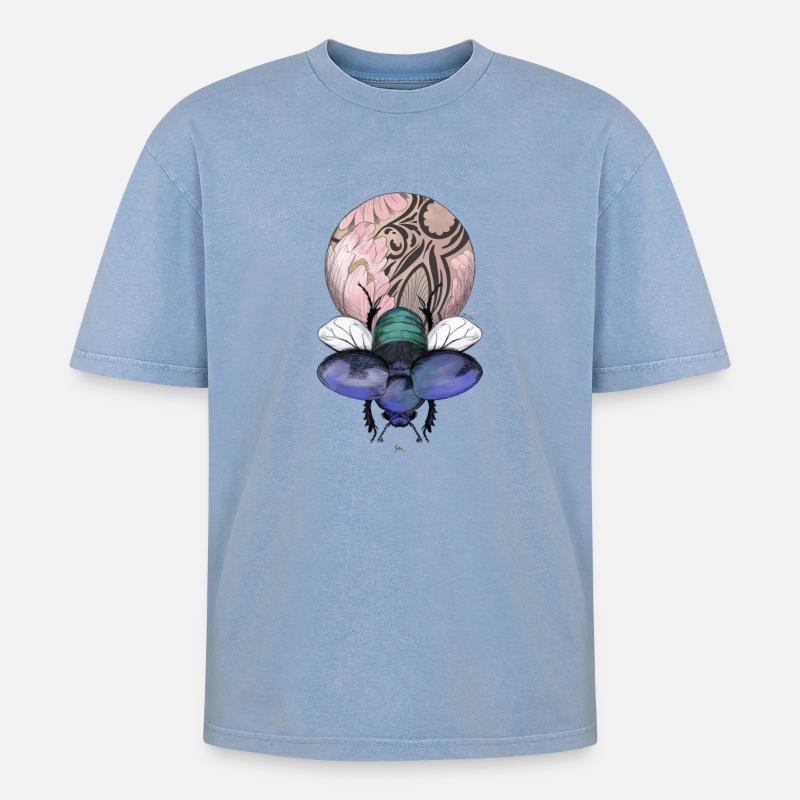 Skarabäus mit Wunderkugel - Oversized Unisex Premium Acid-Washed T-Shirt - Blau Acid Wash