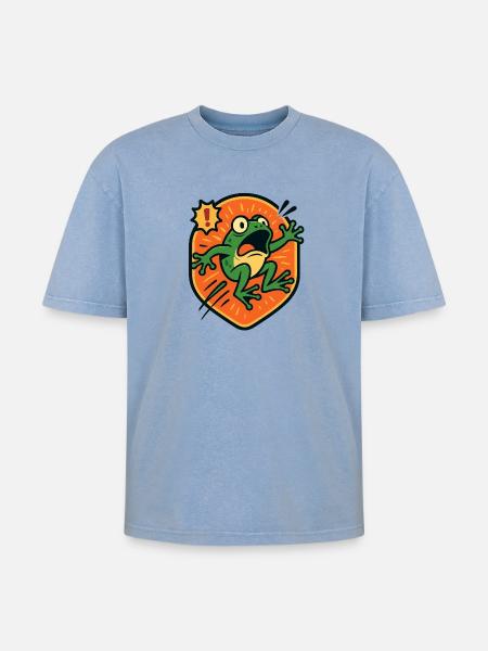 Panic Frog badge - Oversized Unisex Premium Acid-Washed T-Shirt - acid washed blue