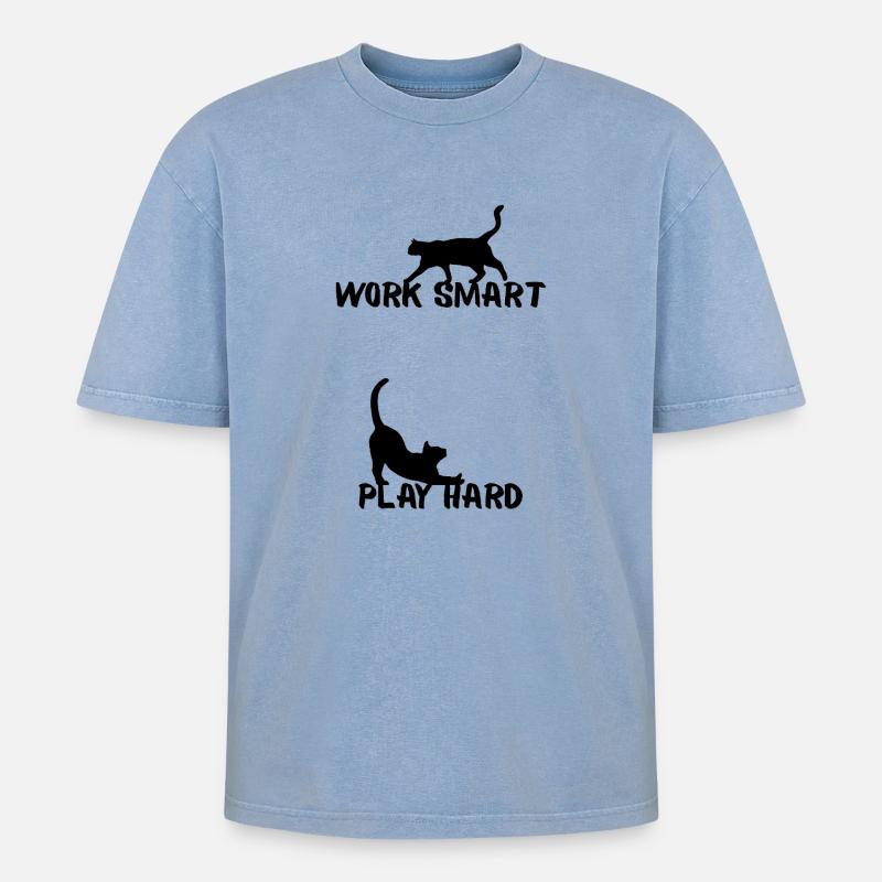 Work smart - Oversized Unisex Premium Acid-Washed T-Shirt - Blau Acid Wash