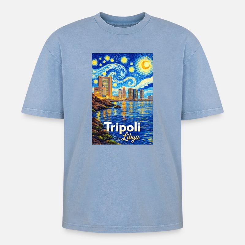 Tripoli Libya Starry Night - Oversized Unisex Premium Acid-Washed T-Shirt - Blau Acid Wash